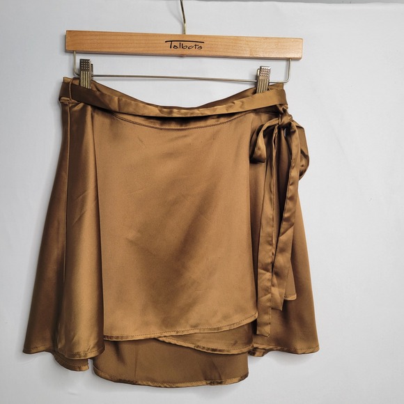 Forever 21 Skirt Copper Metallic Mini Wrap Party Casual Womens XL Luxury Money - Picture 1 of 11